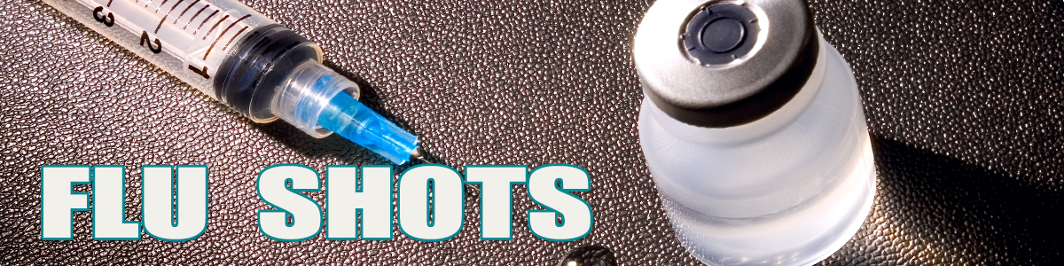 Flu Shots Banner - vial with syinge